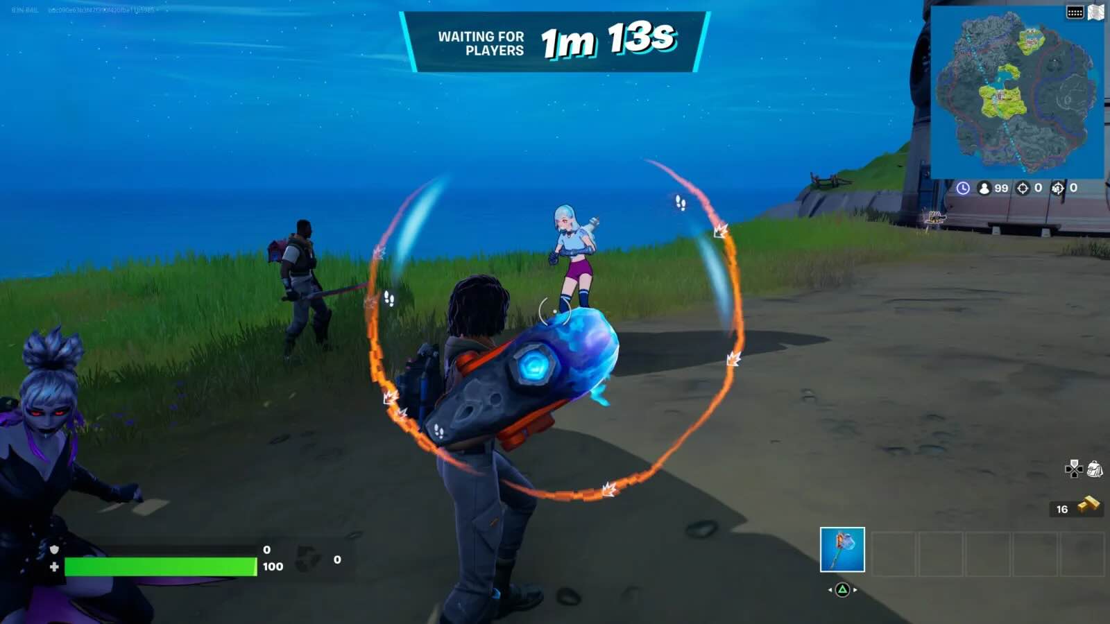 A screenshot from Fortnite, in which the sound visulisation wheel is displayed with footsteps and gunshot sounds displayed using icons, positioned on the wheel corresponding to the sound's location